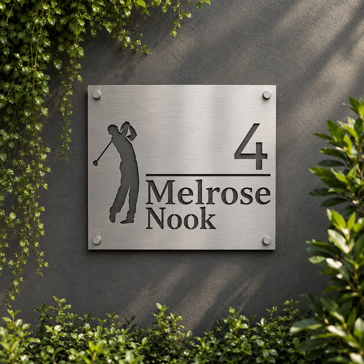Golfer Stainless Steel House Number Sign