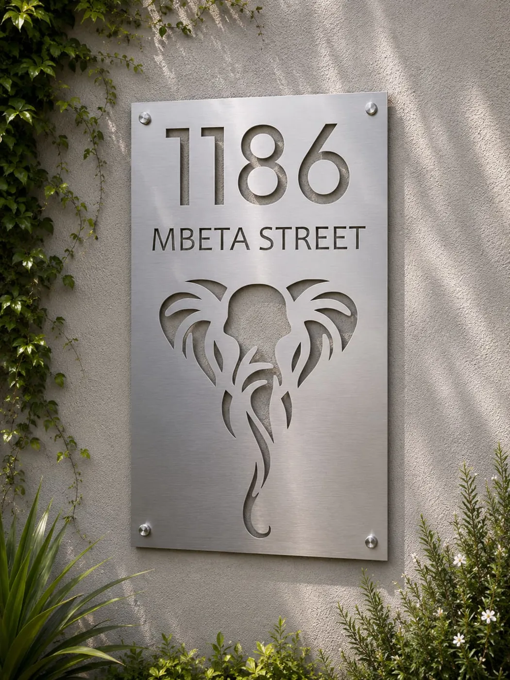 Elephant Stainless Steel House Number Sign